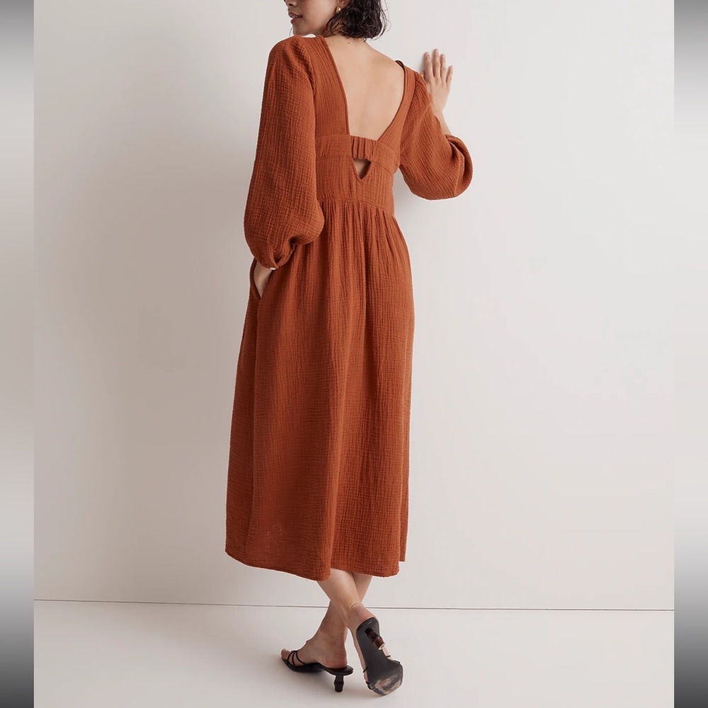 Madewell Rust Brown V-Neck Midi Dress